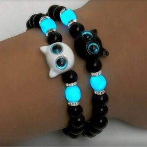 Glow in the Dark Matching Cat Bracelets for Couples Cute Luminous Gift Set